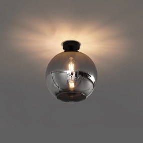 Art Deco plafondlamp zwart met smoke glas - Sandra