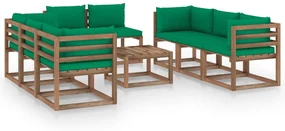 vidaXL 9-delige Loungeset met groene kussens