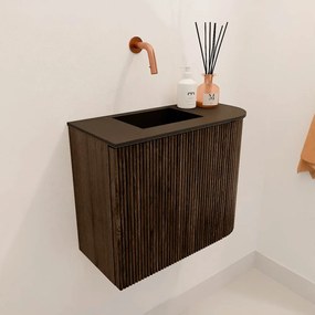 Mondiaz Joya 50cm toiletmeubel ronding rechts walnut met wastafel faye links zonder kraangat urban