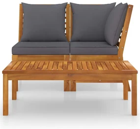 vidaXL 3-delige Loungeset met donkergrijze kussens massief acaciahout