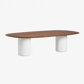 Ovalen Eettafel Van Mdf En Cement Lysander 270 X 110 Cm & Donker Eiken Bruin & Helder Wit - Sklum