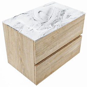 Mondiaz Vica DLux badmeubel 70cm washed oak 2 lades met wastafel glace midden zonder kraangat