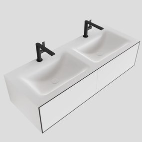 Zaro Lagom volledig naadloos solid surface onderkast 120cm mat zwart met 2 lades Push tot open. Compleet met solid surface wastafel met 2 kraangat(en)