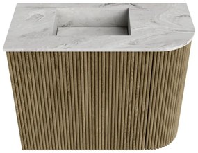 Mondiaz Joya DLux 50cm toiletmeubel ronding rechts dusk met wastafel faye links zonder kraangat glace