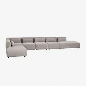 6-delige Modulaire Hoekbank Met Dubbele Chaise Longue Fogler Corduroy Licht Taupegrijs - Sklum