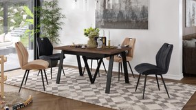 AVERY eik bruin/onderkant zwart - LOFT/INDUSTRIËLE TAFEL VOOR WOONKAMER/EETKAMER UITKLAPBAAR TOT 290 cm!