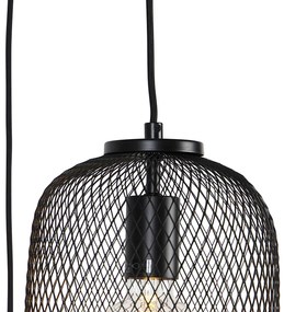 Eettafel / Eetkamer Industriële hanglamp zwart 45 cm 3-lichts - Bliss Mesh Industriele / Industrie / Industrial E27 Draadlamp rond Binnenverlichting Lamp