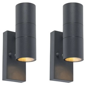 Set van 2 buiten wandlamp donkergrijs 2-lichts schemersensor - Duo