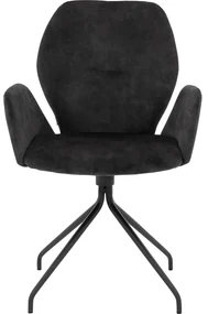 Goossens Eetkamerstoel Hera antraciet velvet stof met armleuning, modern design