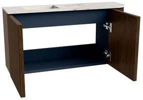 Mondiaz Joya DLux 80cm toiletmeubel ronding rechts walnut met wastafel faye links zonder kraangat frappe