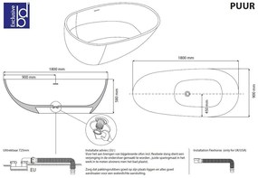 Best Design Solid Puur vrijstaand bad 180x90x58cm mat wit