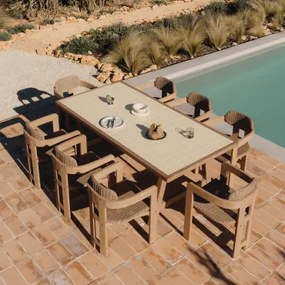 Rechthoekige 200x100 Cm Eettafelset Met Dubai Tegels En 8 Tuinstoelen Van Acaciahout En Synthetisch Riet Ginara Tapioca Beige - Sklum