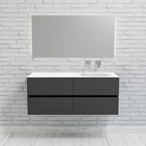 Zaro Sevilla Solid Surface badmeubel 120cm mat antraciet zonder kraangat spoelbak rechts 4 lades