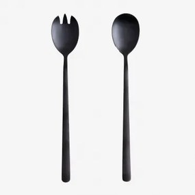 Set Van 2 Roestvrijstalen Sornia Saladebestekken Zwart - Sklum