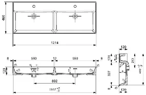 Plieger Kansas wastafel dubbel met 2 kraangaten met overloop 120x46.6cm mat zwart