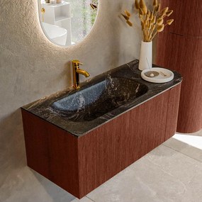 Mondiaz Kurve-dlux 105cm badmeubel ronding rechts ruby met 1 lade en deur en wastafel big small kraangat links lava