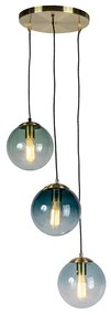 Smart hanglamp met dimmer messing incl. 3 WiFi ST64 met blauw glas - Pallon Art Deco E27 bol / globe / rond Binnenverlichting Lamp