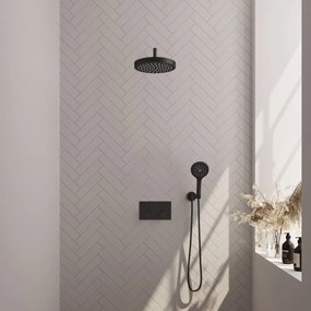 Brauer Stripe inbouw regendouche met 25cm hoofddouche, gebogen muurarm en 3 standen handdouche set 29 zwart mat