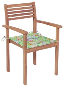 vidaXL Tuinstoelen 4 st met bladpatroon kussens massief teakhout
