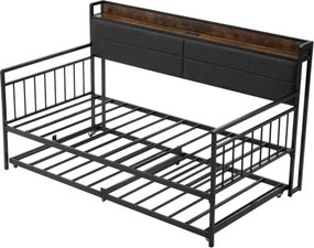 VEVOR Twin-Size Daybed Frame, Daybed Sofa Bed met Uitschuifbed, Platform Bed Frame met Laadstation & Metalen Lattenbodem voor Woonkamer, Slaapkamer, Logeerkamer, Zwart