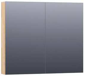 Saniclass Plain Spiegelkast - 80x70x15cm - 2 links/rechtsdraaiende spiegeldeuren - hout - grey oak SK-PL80GO