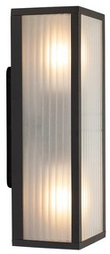 Smart buiten wandlamp zwart met ribbel glas incl. 2 Wifi A60 - Charlois