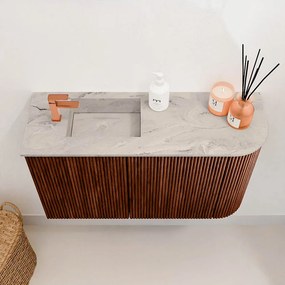 Mondiaz Joya DLux 70cm toiletmeubel ronding rechts ruby met wastafel faye links 1 kraangat glace
