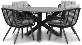 Tuinset Ronde Tuintafel 4 personen 125 cm Wicker/Aluminium/Aluminium/wicker Zwart  Coco Azzano/Ancona