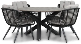 Tuinset Ronde Tuintafel 4 personen 125 cm Wicker/Aluminium/Aluminium/wicker Zwart Coco Azzano/Ancona