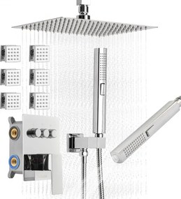 VEVOR Douchesysteemset met 10 inch regendouchesysteem / 6 lichaamssproeiers / 2-in-1 handdouche, draaibaar regenkopsysteem (3 functies), messing klep en afwerkingsset, chromen badkamer