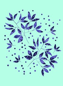 Kunstfotografie Floral Branches Blue Pattern On Mint, Michele Channell, (30 x 40 cm)