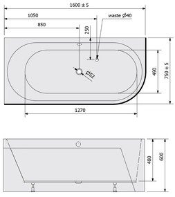 Polysan Monolith ligbad links 160x75x60cm wit