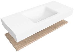 Zaro Alan badmeubel 110cm met planchet washed oak en vrijhangende wastafel cloud midden 1 kraangat talc