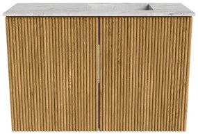 Mondiaz Joya DLux 60cm toiletmeubel oak met wastafel faye rechts zonder kraangat glace