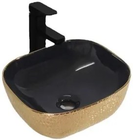 Badstuber keramische waskom zwart/goud zonder kraan 42,5cm