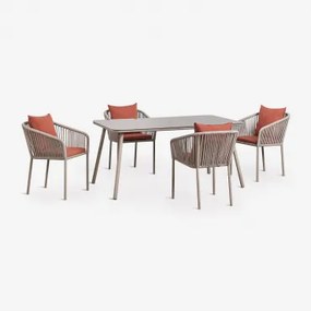 Rechthoekige Tuintafelset 160x90 Cm Met 4 Stoelen Van Gevlochten Touw Arhiza Classic Mokka Bruin - Terracotta - Sklum