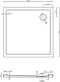 Mexen Flow douchebak vierkant slim 85 x 85 cm, zwart mat - 46S708585