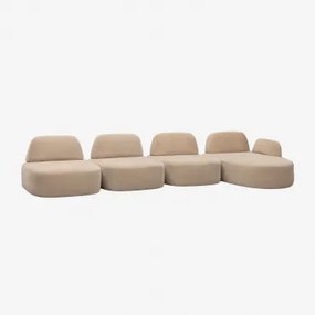 Rechte 4-delige Modulaire Chaise Longue Bank Giorgia Bekleed Chenille Licht Zandbruin - Sklum