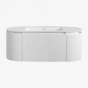 Badmeubelset Van Hout Met Geïntegreerde Wastafel Carsone Wit & Zonder Extra Eenheid & Spiegelloze & Zonder Kraan - Sklum