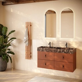 Muebles Murcia badmeubel ribbelfront 120cm terracotta met Dark Emperador wastafel met kraangaten