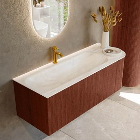 Mondiaz Kurve-dlux 125cm badmeubel ronding rechts ruby met 1 lade en deur en wastafel big medium kraangat links ostra