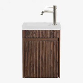 Narek Zwevend Houten Badkamermeubelset Met Geïntegreerde Wastafel Spiegelloze & Geborsteld Grijs ↑20 Cm Met Aftapkraan Zonder Overloop Orveta & Donker