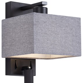 LED Moderne wandlamp zwart met grijs vierkant en leeslamp - Puglia Modern E27 Binnenverlichting Lamp
