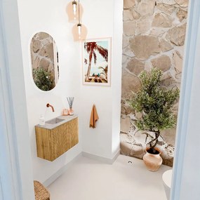 Mondiaz Joya DLux 60cm toiletmeubel ronding rechts oak met wastafel faye links zonder kraangat glace