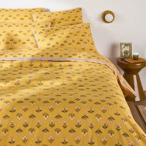Dekbedovertrek in gewassen katoen, bloemenprint, VANDI OCRE