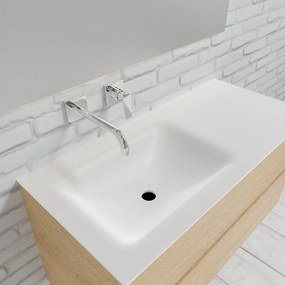 Zaro Valencia Solid Surface badmeubel 100cm licht eiken zonder kraangat spoelbak links met 2 lades