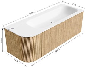 Mondiaz Kurve 125cm badmeubel ronding links shadow met 1 lade en deur en wastafel big medium kraangat rechts urban