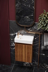 Fontana Bano toiletmeubel ribbelfront walnoot 40x22cm met glans witte fontein