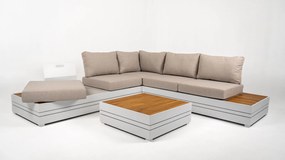 DATHO OUTDOOR Hoek Loungeset - Formentera - Aluminium - Teak - Frost White - Datho Outdoor