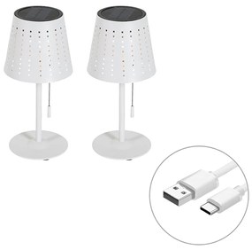 Set van 2 tafellampen wit incl. LED 3-staps dimbaar oplaadbaar en solar - Ferre